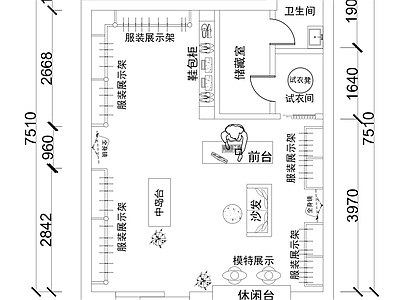中古服装店 中古风服装店平面 服装店效果图 服装店平面图 施工图