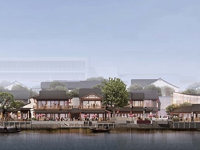 中式简约商业街 杭州祥符桥吉祥里 绿城吉祥里建筑 古镇商业小镇建筑 古镇城市更新建筑 城市更新建筑全模