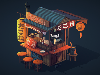 其他交通工具 推车里的猫 卡通小吃 街头摆摊 摊铺小摊 章鱼烧