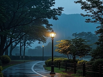 现代街道外景 雨天街道景观 雨天街景PSD