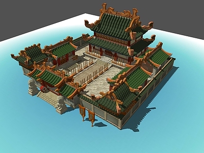 中式复古古建筑 古代府衙 场景建筑