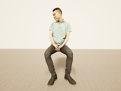 现代虚拟人物 坐姿扭头男人
