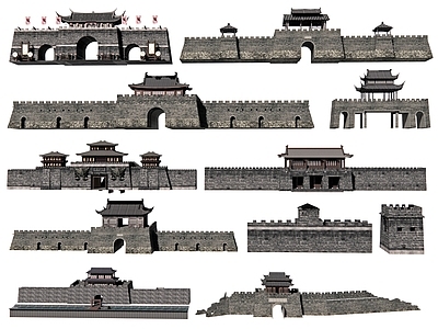 中式城门楼子 古城门 古城墙 古建筑城楼 长城 古代城墙 城墙景观