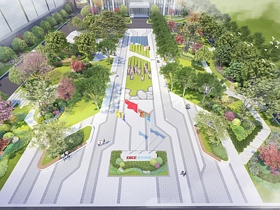 新中式现代广场景观 厂区 广场景观 厂区前场景观 文化广场