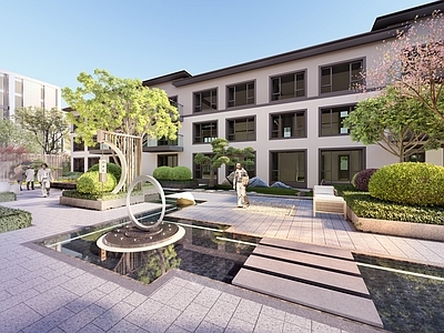 新中式现代办公景观 厂区办公区景观 会所景观 商业景观