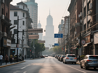 现代街道外景 道路 人行道 商业街外景
