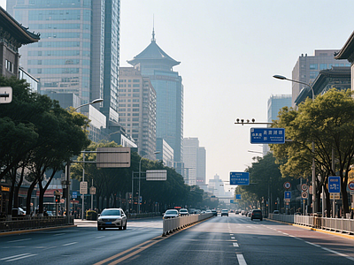 现代街道外景 道路 人行道 商业街外景