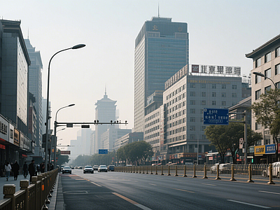现代街道外景 道路 人行道 商业街外景