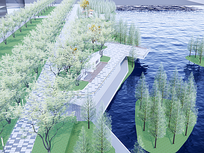 现代滨水景观 硬质驳岸景观 河道景观 城市滨水 湿地公园 城市河道景观