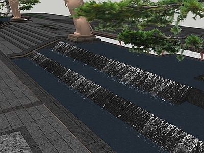现代新中式水景 入口跌水 水景