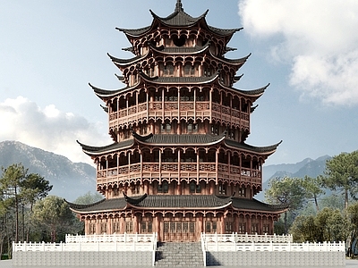 中式中古古建 中式古建筑 八角塔