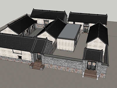 中式新中式古建筑 美丽乡村农家院建 乡村小院建筑 乡村院子 仿古乡村院落