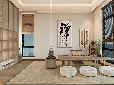 新中式禅意茶室 宋式诧寂茶桌字画 榻榻米茶室