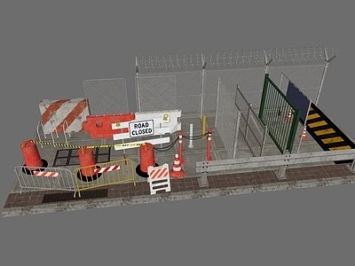 现代道路 交通路障 防护栏 铁栅栏 PBR 道路施工