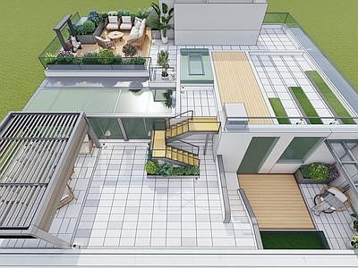 现代极简屋顶花园 屋顶花园 露台设计