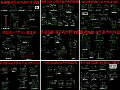 现代综合景观图库 景观排水沟雨水口 线性排水沟 景观拖把池 车库顶板排水 屋顶排水 施工图