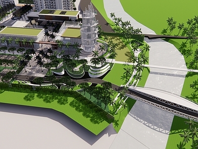 现代小区景观 小区景观 廊架 户外健身区 连廊 水景