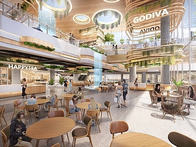 现代原木商场 商场网红会客厅 商场休闲社交中庭 商场餐饮中庭 餐饮广场