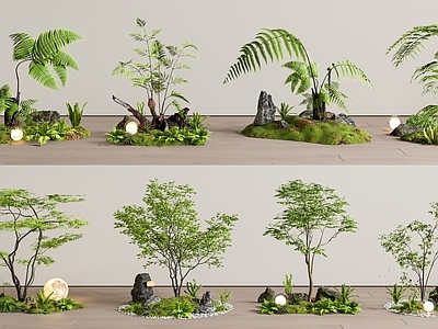 现代室内景观 庭院小品 景观树 景观小品 植物堆 景观造景