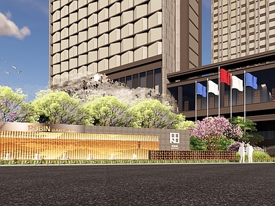 现代新中式商业景观 酒店入口景观 婚礼场地景观 酒店广场景观