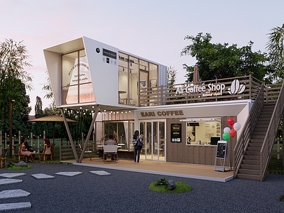 现代餐饮建筑 集装箱奶茶店 咖啡厅 露营地 网红集装箱