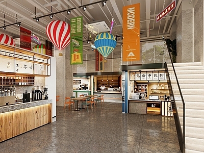 现代工业火锅店 档口 商场 广告