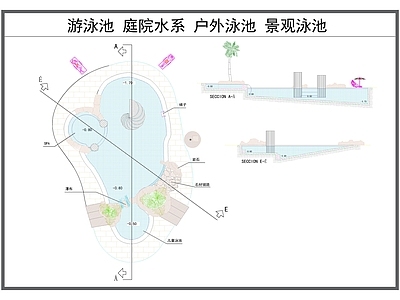 现代其他景观 游泳池 庭院水系 户外泳池 景观游泳池 施工图