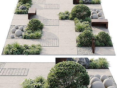 现代其他景观小品 汀步 石板路 绿植石阶景观 花坛灌木 户外花圃 庭院景观