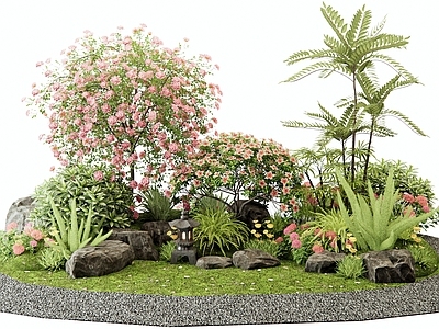 花草组合 花境 灌木 植物堆 月季花 杜鹃花