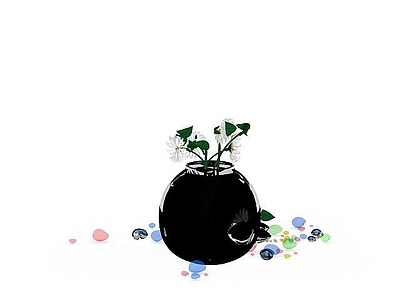 现代摆件组合 黑色陶瓷花瓶