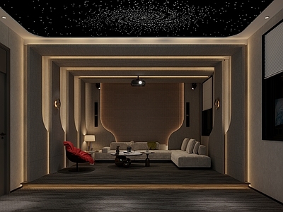 现代新中式影音室 现代家庭影音室