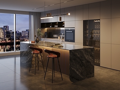 现代意式吧台 餐厅吧台 大理石中岛台 吧台吧椅 餐边柜酒柜 餐厅吧台桌椅