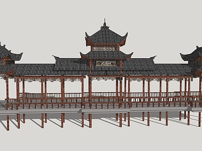 中式古建筑 风雨桥 古建筑 彝族建筑风格