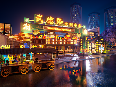 现代新中式商业景观 网红打卡国潮古风 灯笼灯会集市美陈 酒吧夜市文创商业 端午节节日过年 人间烟火气摆摊