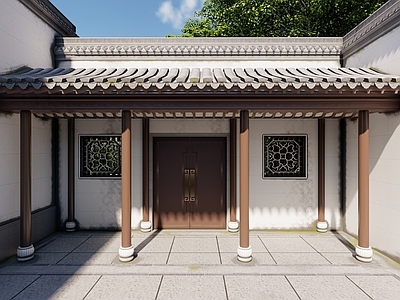 新中式中式双开门 入户双开门 别墅大门 金属双开门 中式古建别墅大门 中式门廊入户大门