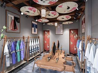 现代其他店铺 新中式汉服店 汉服体验馆 汉服衣架