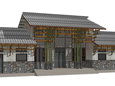中式古建筑 古建筑 院子 彝族建筑