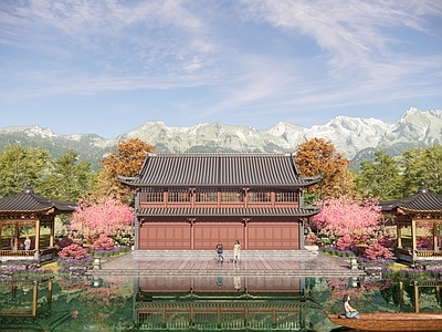 中式新中式古建筑 古建筑 寺庙 民居 民宿