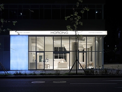 现代街道外景 商业街外景 咖啡店店铺外景 柏油路街道 街边人行道 街道夜景