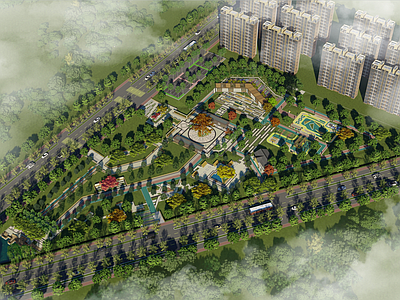 新中式现代景观公园 康养景观 休闲公园