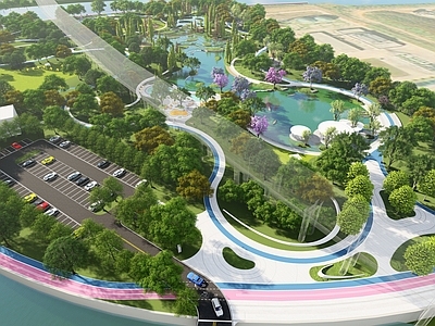 现代简约景观公园 湿地公园 滨水空间 停车场 生态 鸟巢