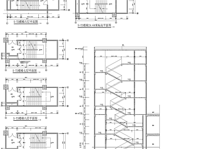 现代楼梯节点 楼梯剖面 楼梯立面节点 施工图