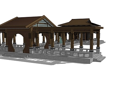 新中式中式古建筑 新中式连廊 中式连廊 仿古亭 爬山连廊 古建筑