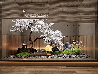 日式室内景观 景观树 雨链 植物造景 玄关造景 花草
