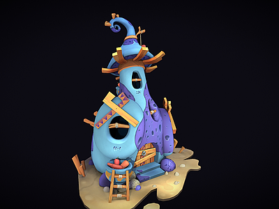 现代艺术风格建筑 蓝色魔法屋 卡通小屋 蘑菇小屋 蘑菇房 卡通木屋