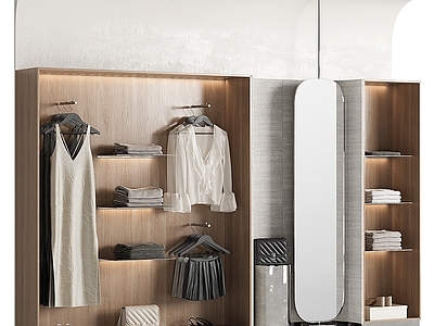 现代意式服装店 女装店 商店橱窗 服装店 衣架 试衣镜