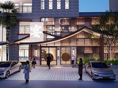 新中式轻奢餐饮建筑 宴会厅门头 中式