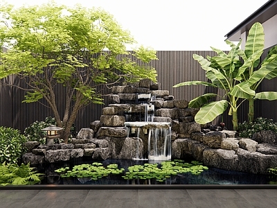 现代假山水景 水景 假山 室内景观 天井景观 灌木植物