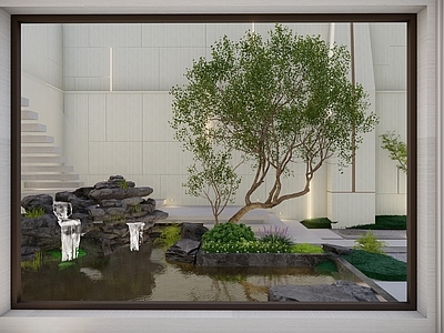 现代别墅庭院 下沉庭院 现代庭院 亭子 廊架