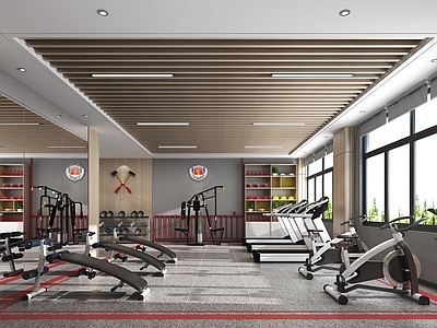 现代健身房 现代健身房 瑜伽室 健身器材 跑步机 哑铃